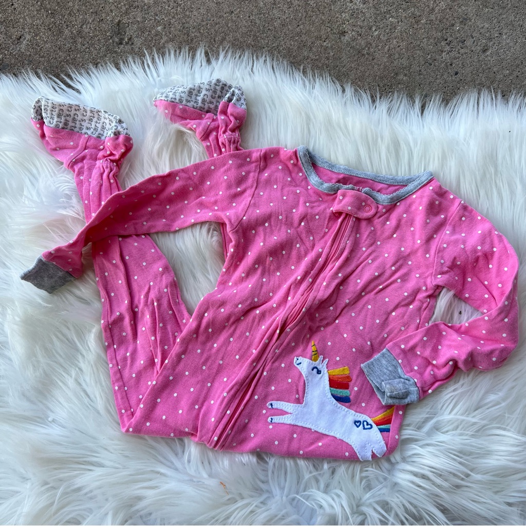 Carter’s Pink And White Polka Dot Unicorn Stitched Footie Pajamas